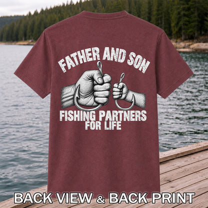 Father and Son Fishing Partners for Life Graphic T-Shirt | Back Print