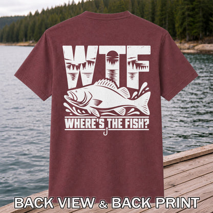 WTF Where's the Fish Funny Fishing Graphic T-Shirt | Back Print