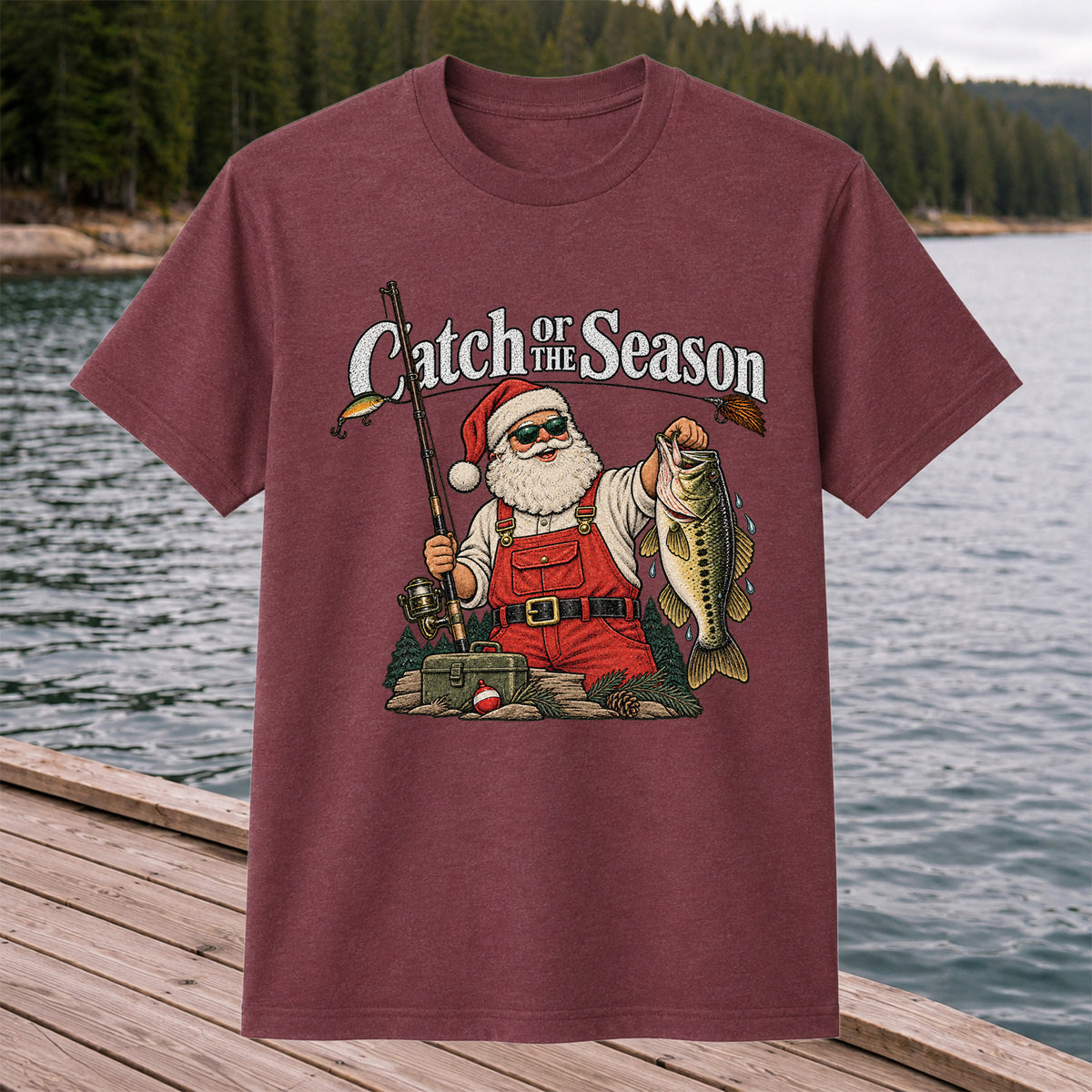 Catch of the Season Santa Bass Fishing Christmas T-Shirt