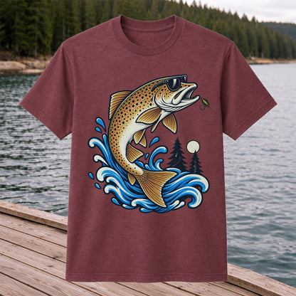 Brown Trout Sunglasses Fishing Graphic T-Shirt with Lure