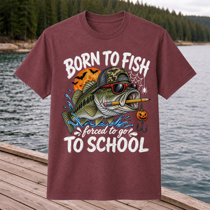 Born to Fish Forced to Go to School Halloween Bass Fishing T-Shirt