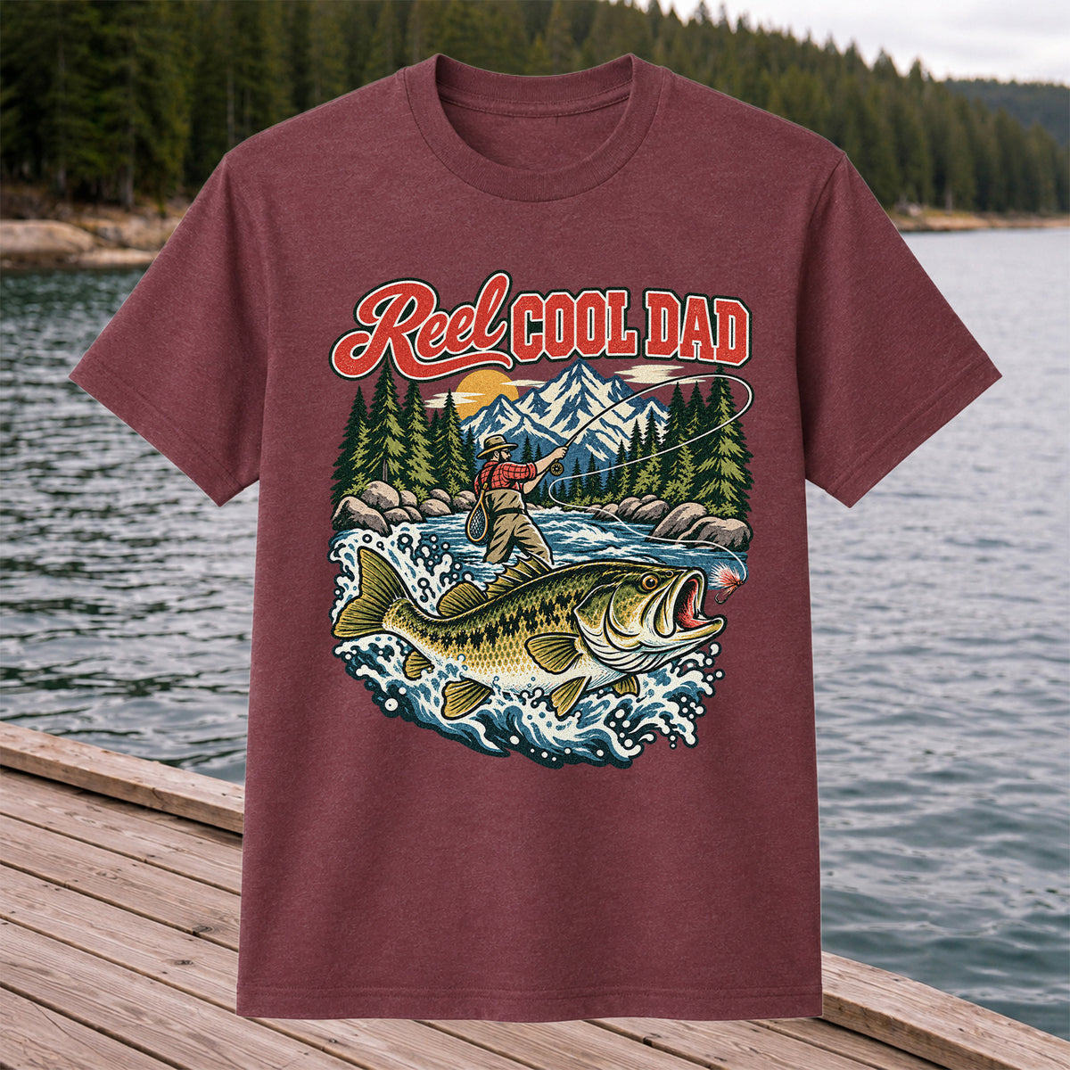 Reel Cool Dad Largemouth Bass Fishing Graphic T-Shirt