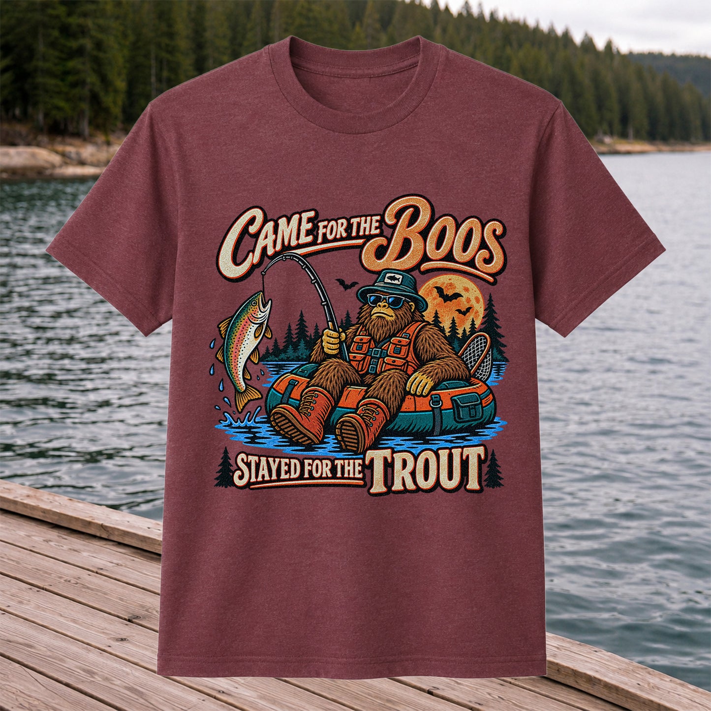 Came for the Boos Stayed for the Trout Bigfoot Halloween Fishing T-Shirt
