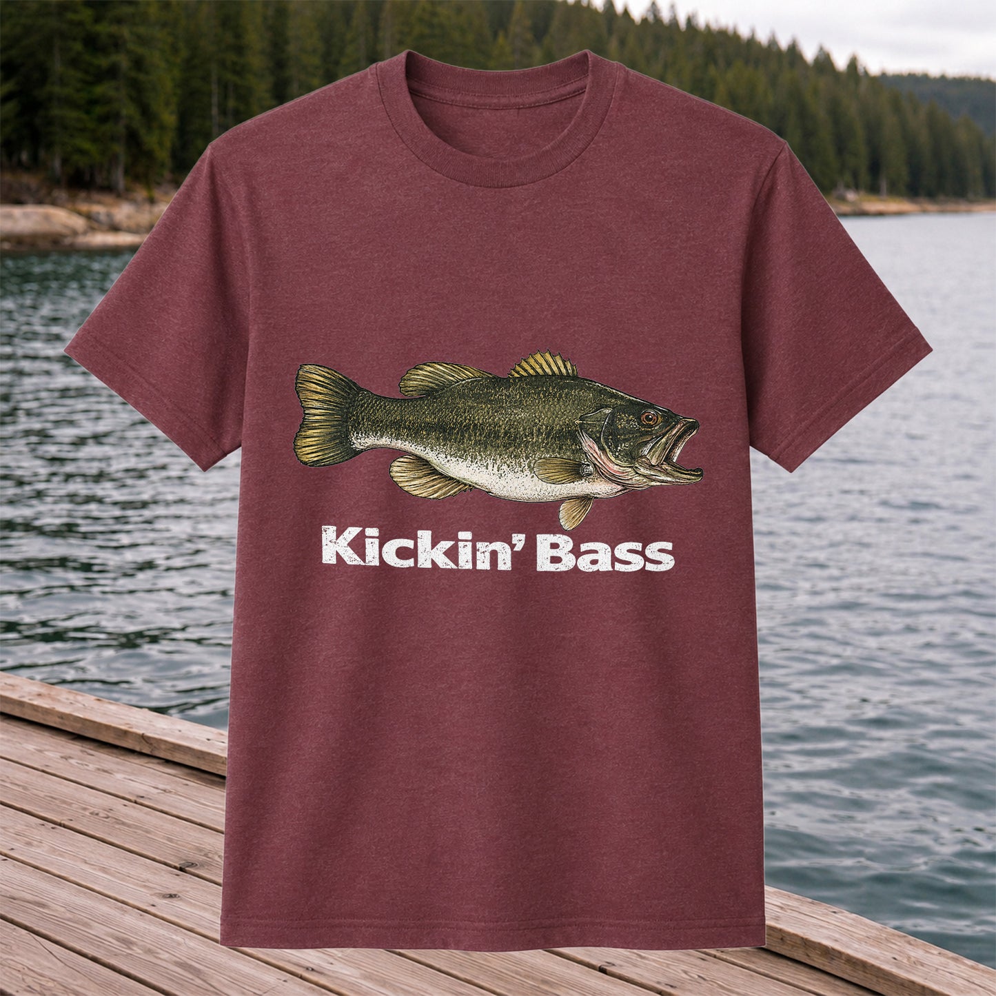 Kickin' Bass Largemouth Bass Funny Fishing Graphic T-Shirt