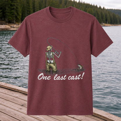 One Last Cast Skeleton Angler Fishing Graphic T-Shirt
