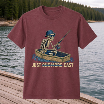 Just One More Cast Skeleton Fishing Boat Graphic T-Shirt