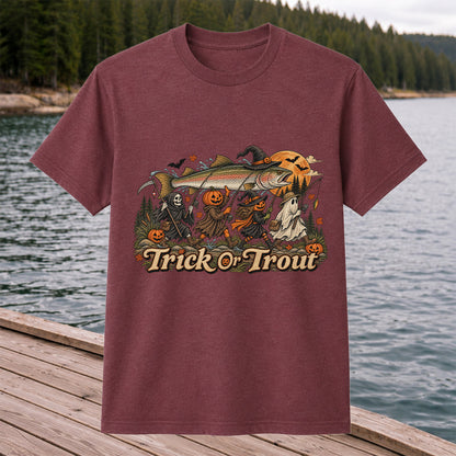Trick or Trout Spooky Angler Parade Halloween Fishing T-Shirt