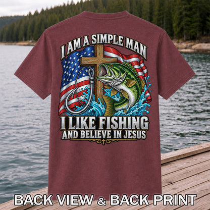 American Flag Bass Fishing Faith Patriotic Graphic T-Shirt | Back Print