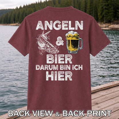 Angeln Und Bier Darum Bin Ich Hier Funny Fishing T-Shirt | Back Print
