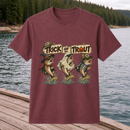 Trick or Trout Halloween Three Trout Fishing T-Shirt