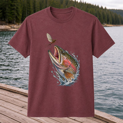 Rainbow Trout Chasing Mayfly Fishing Graphic T-Shirt