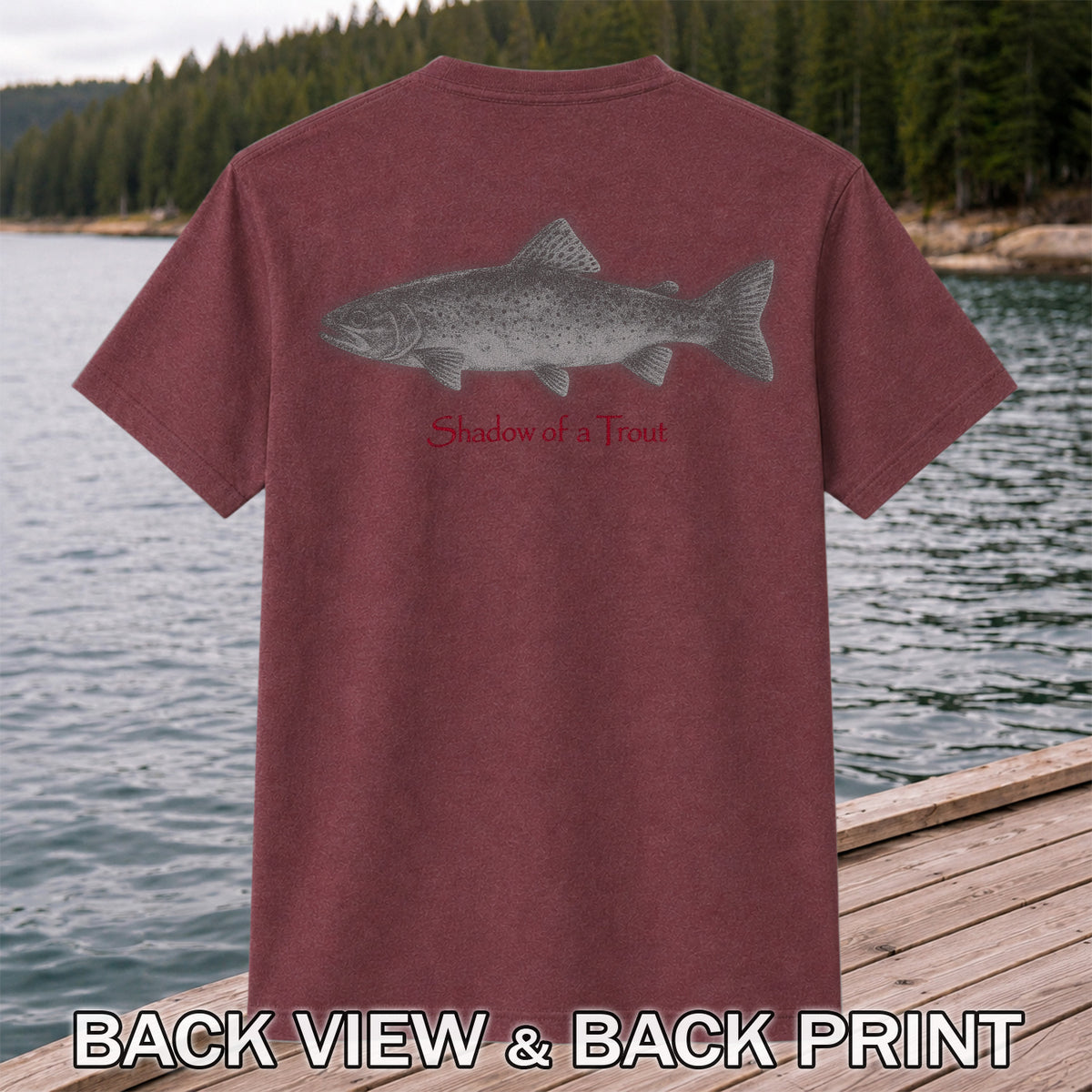 Shadow of a Trout Minimalist Trout Fishing Graphic T-Shirt | Back Print