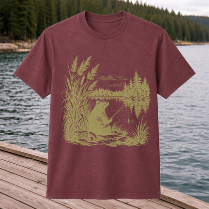Bear Fishing by the Lake Vintage Outdoor Graphic T-Shirt