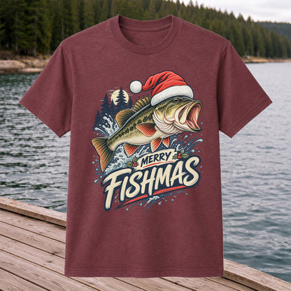 Merry Fishmas Santa Hat Largemouth Bass Fishing T-Shirt