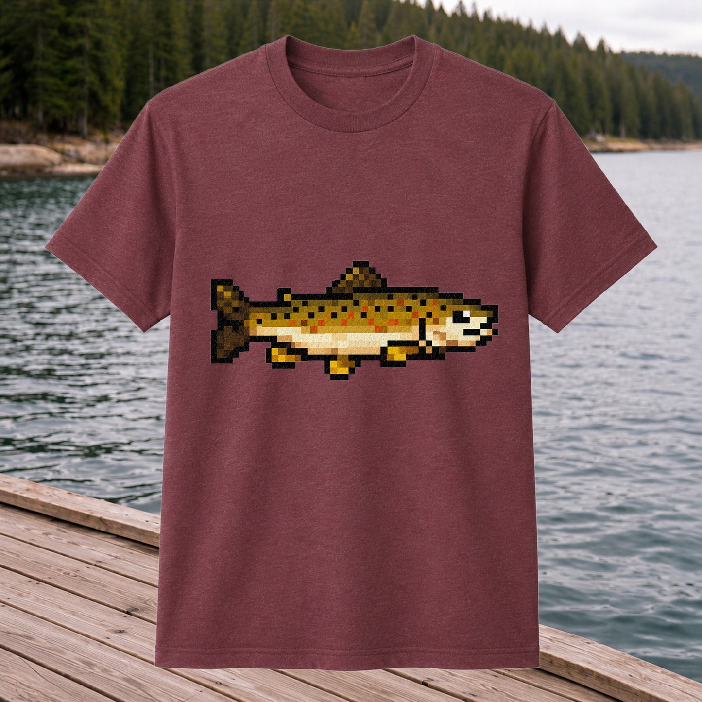 Pixel Art Trout Fishing T-Shirt Retro Fishing Tee