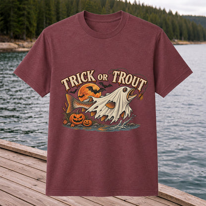 Trick or Trout Ghost Fish Halloween Fishing T-Shirt