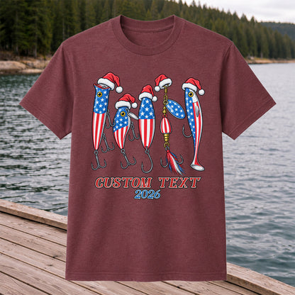 Personalized Patriotic Christmas Fishing Lures T-Shirt