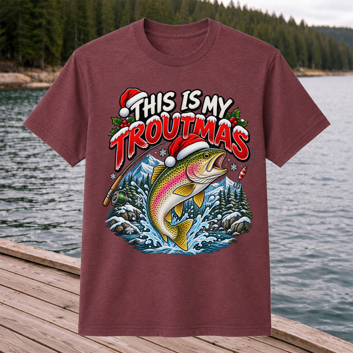 This Is My Troutmas Rainbow Trout Christmas Fishing T-Shirt