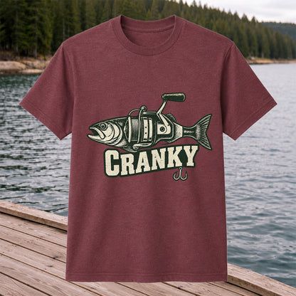Cranky Fish and Spinning Reel Fishing Graphic T-Shirt