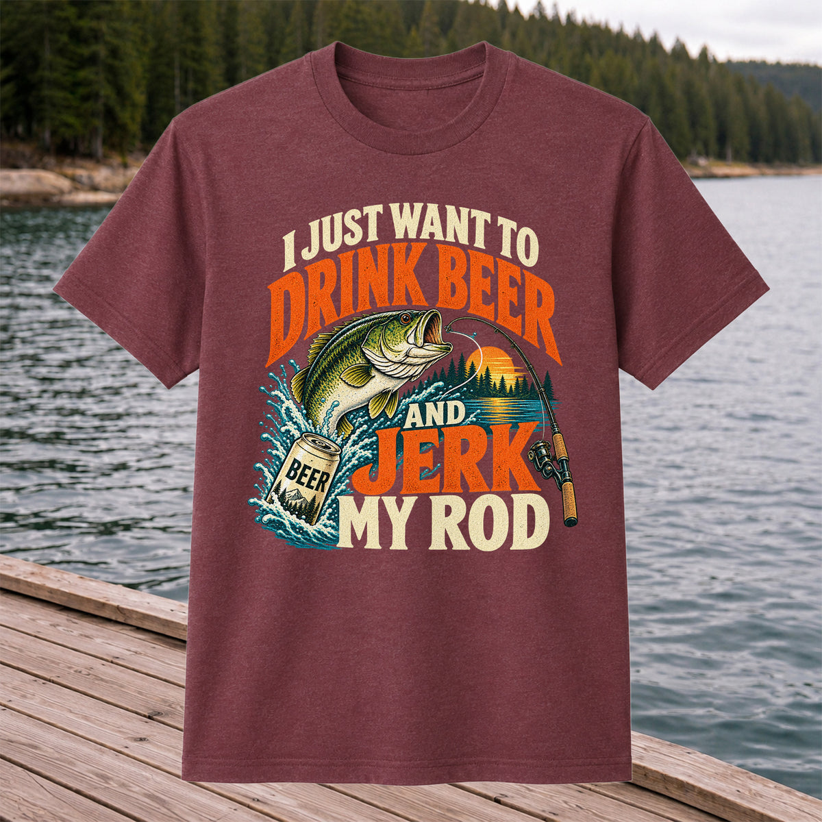 Drink Beer and Jerk My Rod Funny Bass Fishing T-Shirt
