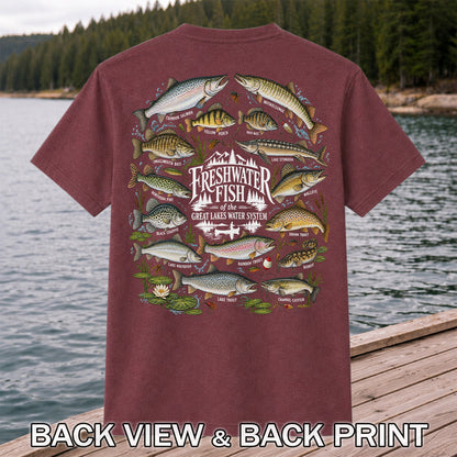 Freshwater Fish of the Great Lakes Water System Graphic T-Shirt | Back Print