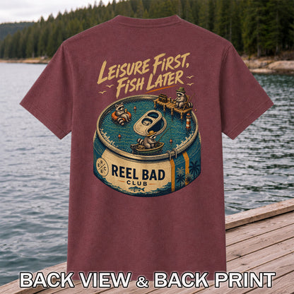 Raccoon Fishing Can Leisure Graphic T-Shirt | Back Print
