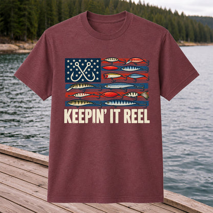 Keepin' It Reel American Flag Fishing Lures Graphic T-Shirt