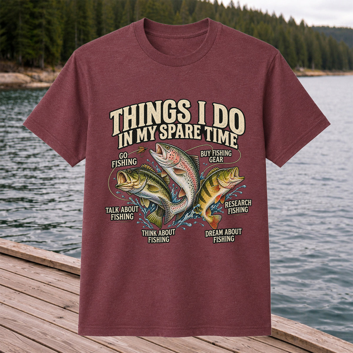 Things I Do in My Spare Time Bass, Rainbow Trout and Perch Fishing T-Shirt