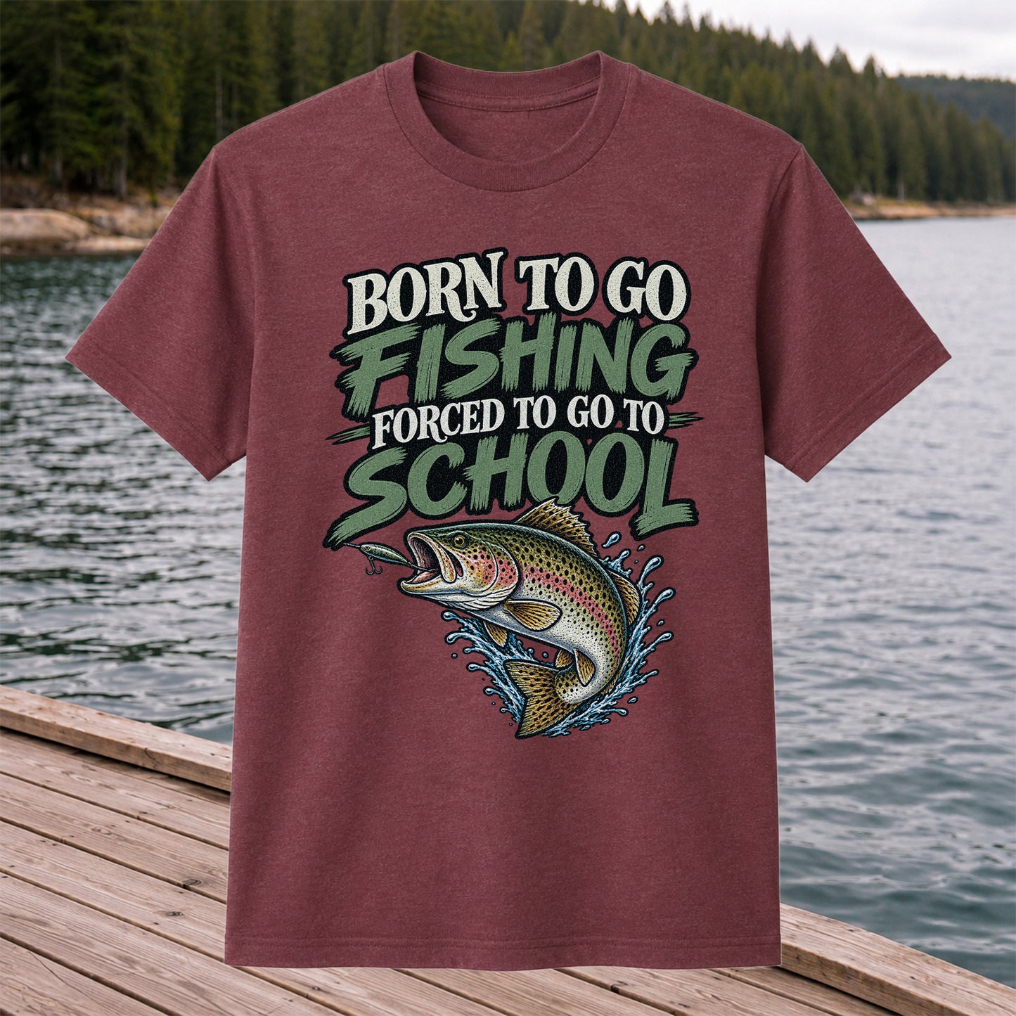 Born to Go Fishing Forced to Go to School Funny Trout T-Shirt