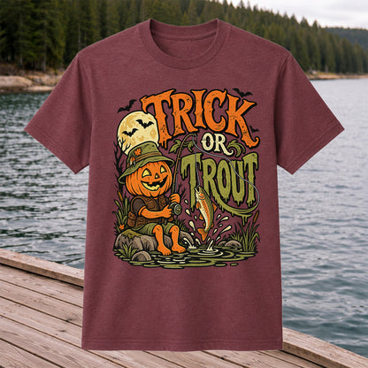 Trick or Trout Pumpkin Angler Halloween Fishing T-Shirt