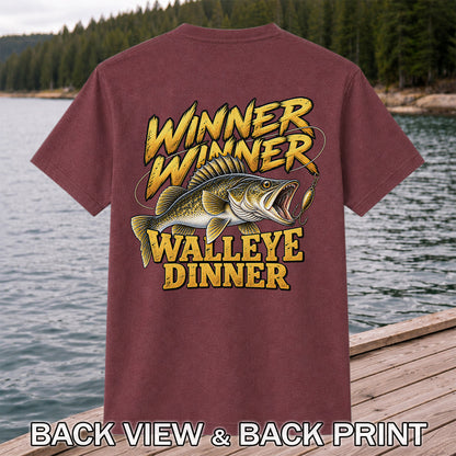 Winner Winner Walleye Dinner Funny Fishing Graphic T-Shirt | Back Print