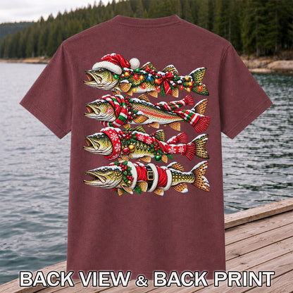 Christmas Trout Fishing Holiday Graphic T-Shirt | Back Print