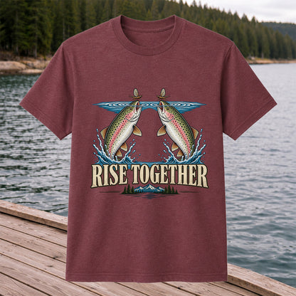 Rise Together Rainbow Trout Fly Fishing Graphic T-Shirt