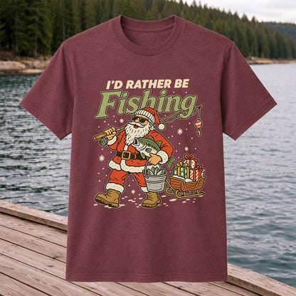 Santa Claus Fishing with Bass Christmas T-Shirt