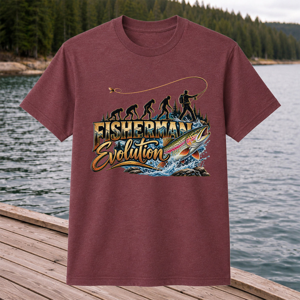 Fisherman Evolution Rainbow Trout Fly Fishing Graphic T-Shirt
