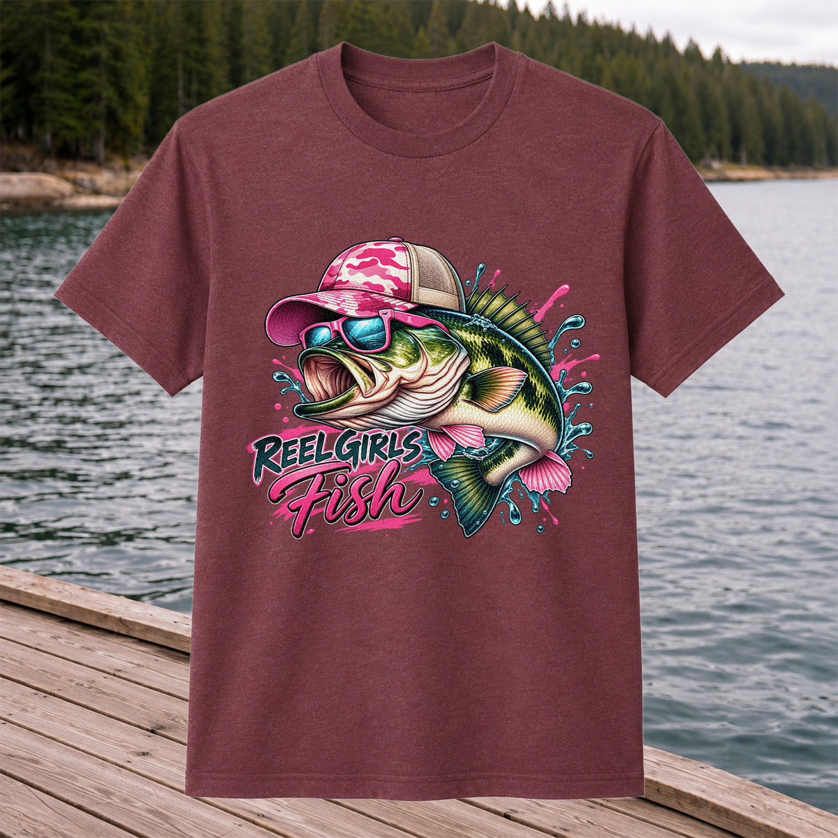 Reel Girls Fish Pink Largemouth Bass Fishing T-Shirt