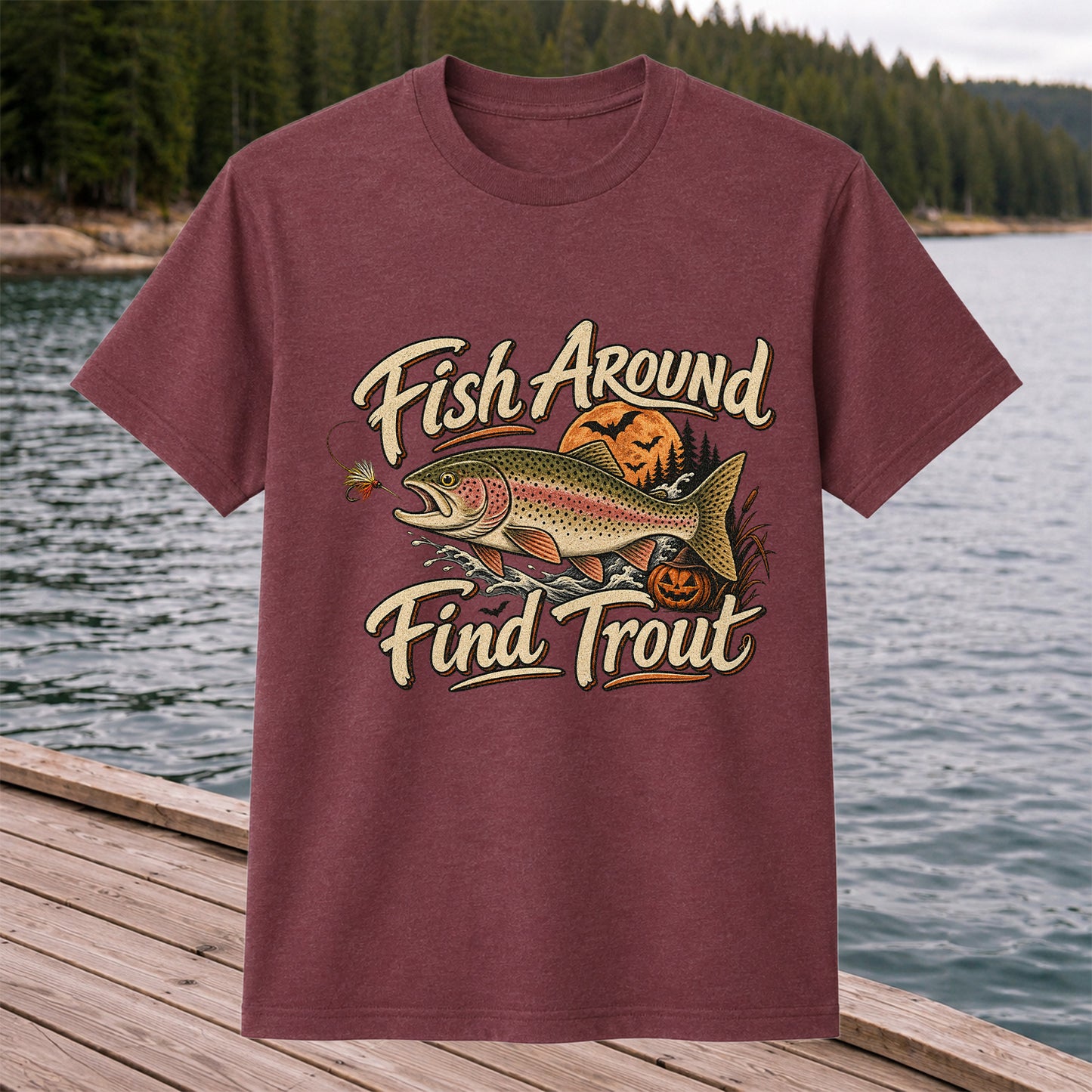 Fish Around Find Trout Halloween Fishing T-Shirt