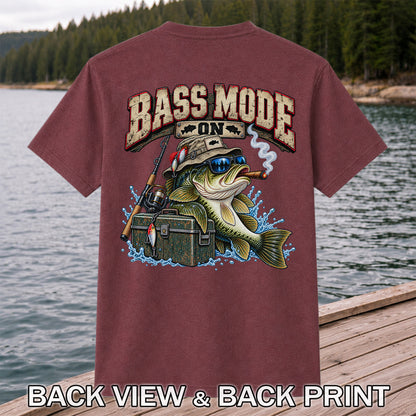 Bass Mode On Funny Bass with Cigar Fishing Graphic T-Shirt | Back Print