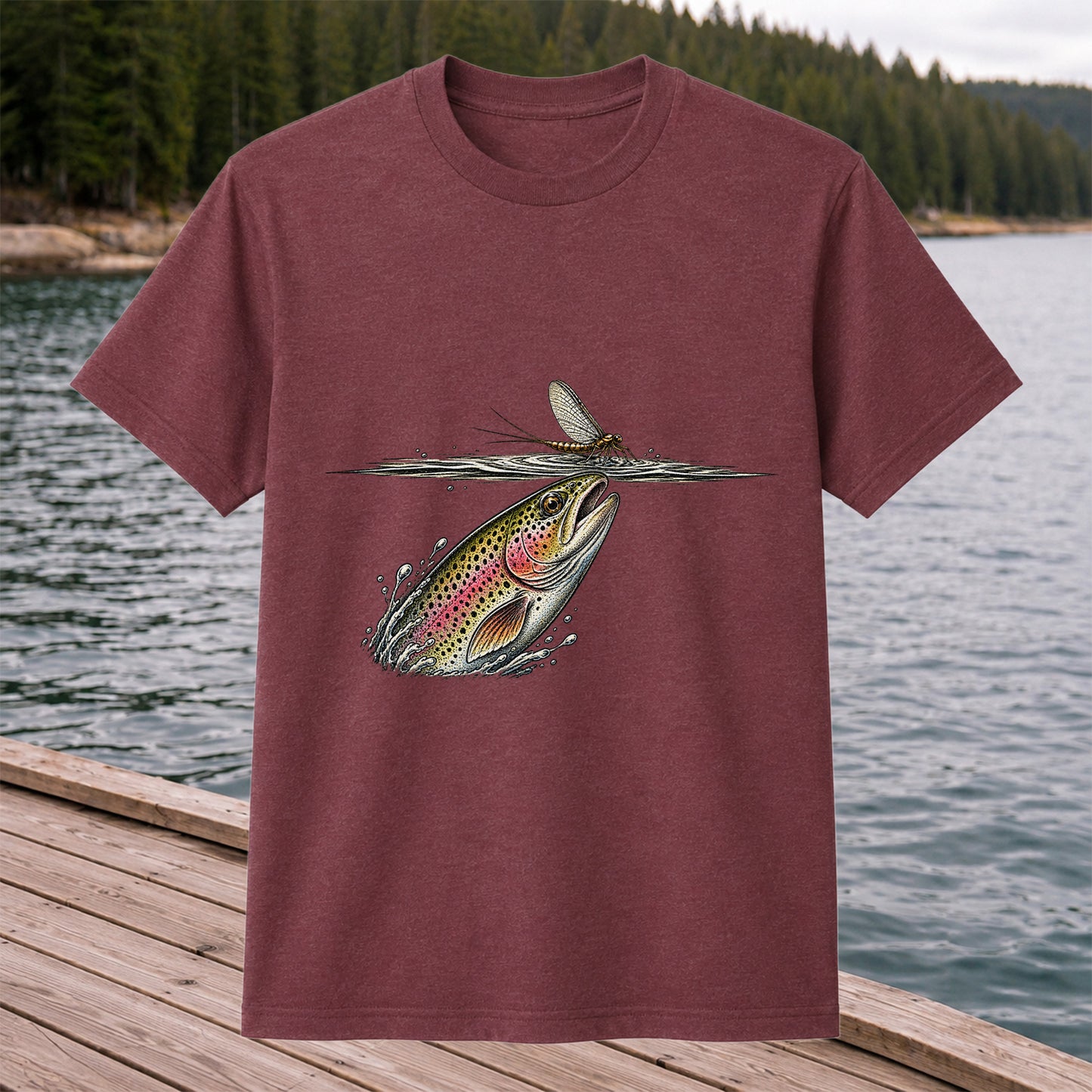 Rainbow Trout Rising to Mayfly Fishing Graphic T-Shirt
