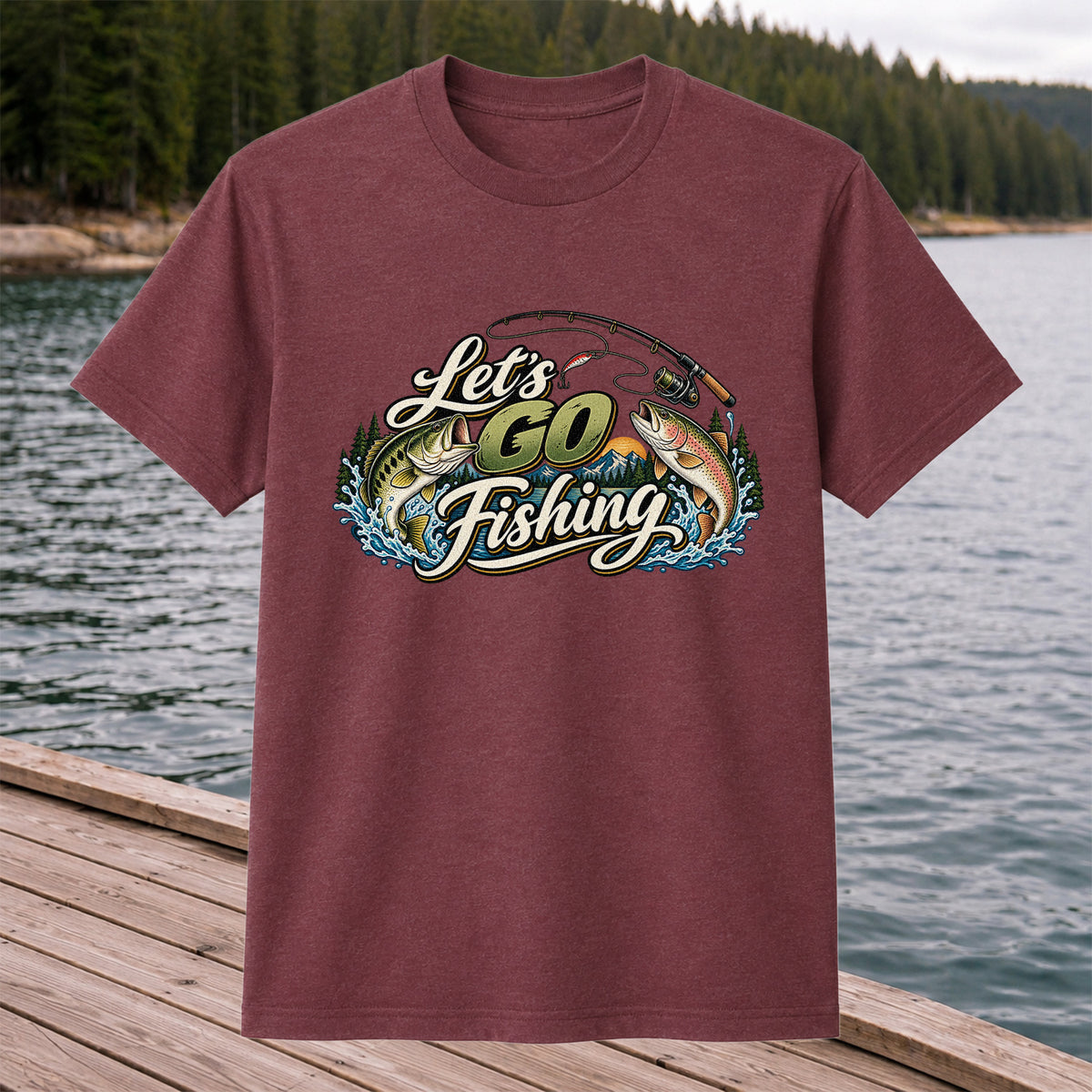 Let's Go Fishing Bass and Rainbow Trout Graphic T-Shirt