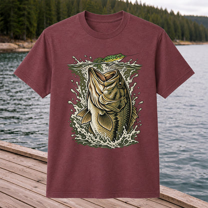 Largemouth Bass Striking a Frog Lure Fishing Graphic T-Shirt