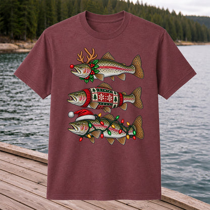 Christmas Trout Antlers Sweater and Lights Fishing T-Shirt