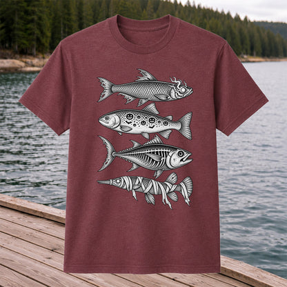 Halloween Zombie Pumpkin Skeleton and Mummy Fish Graphic T-Shirt