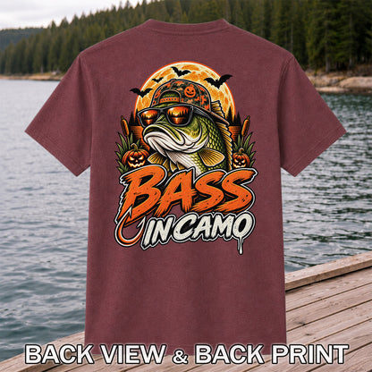 Bass in Camo Halloween Bass Fishing Graphic T-Shirt | Back Print