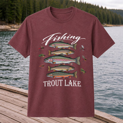 Fishing Trout Lake Vintage Trout and Flies Graphic T-Shirt