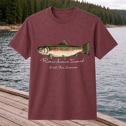 Rainbow Trout T-Shirt Fish The Sierras Fly Fishing Vintage Angler Tee