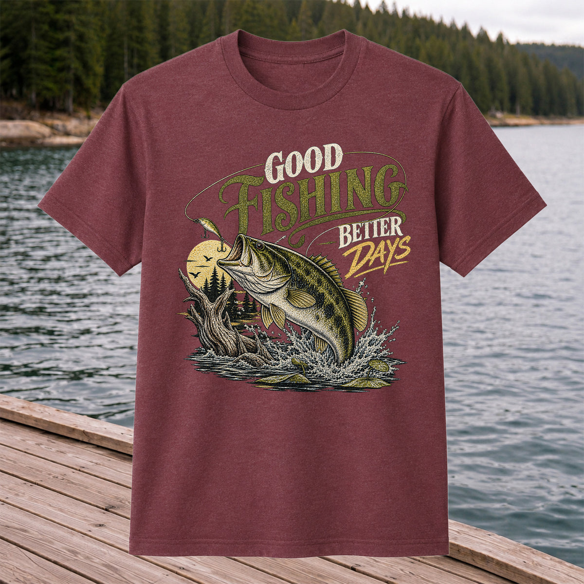 Good Fishing Better Days Largemouth Bass Graphic T-Shirt