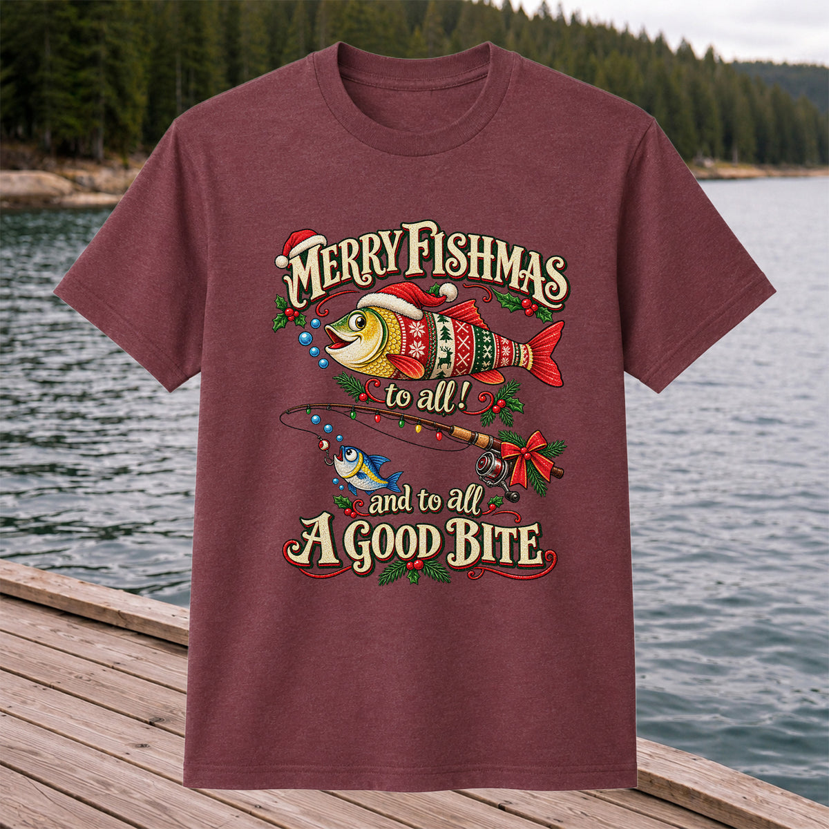 Merry Fishmas to All and to All a Good Bite Christmas Fishing T-Shirt