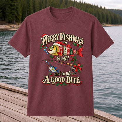 Merry Fishmas to All and to All a Good Bite Christmas Fishing T-Shirt