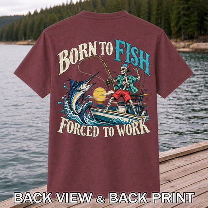 Skeleton Marlin Fishing Boat Graphic T-Shirt | Back Print